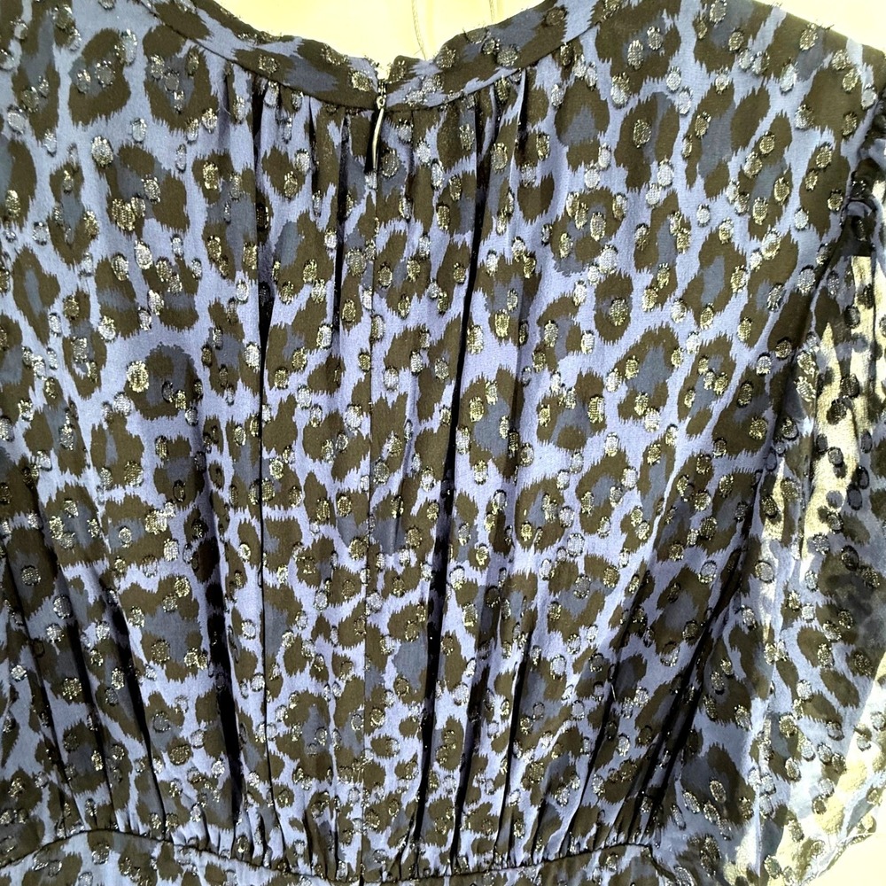 Kate Spade New York Silk Maxi Dress Medium Blue Black Leopard Print Sequins - Picture 9 of 13